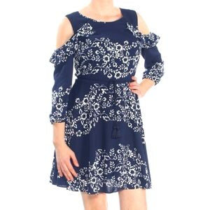 Maison Jules Cold Shoulder Dress 8 Navy White Floral